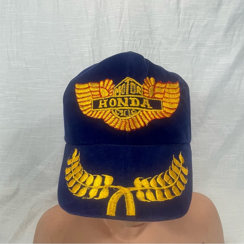 Vtg Honda Motorcycles Racing Hat Velvet Blue